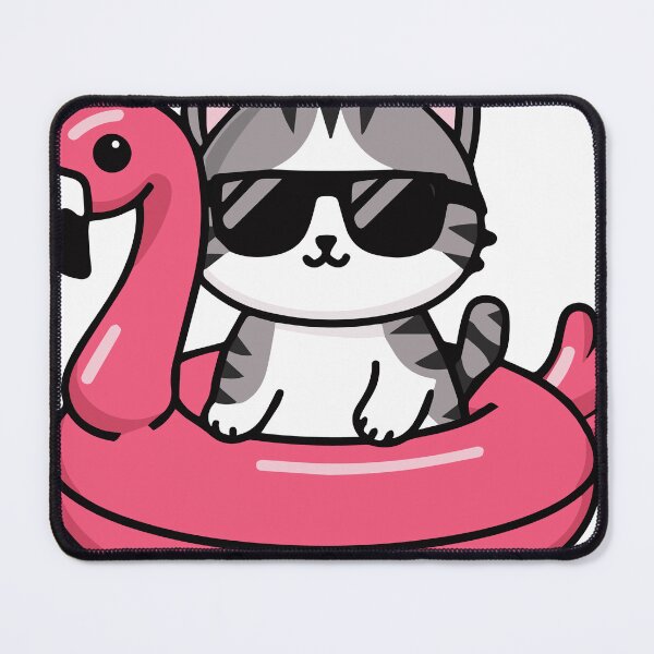 Item preview, cute kawaii cat with sunglasses in a flamingo floaty designed and sold by BeachHouseTO.