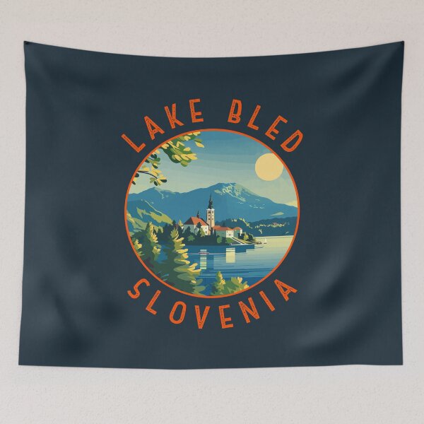 Item preview, Lake Bled Slovenia Retro Distressed Circle designed and sold by KrisSidDesigns.