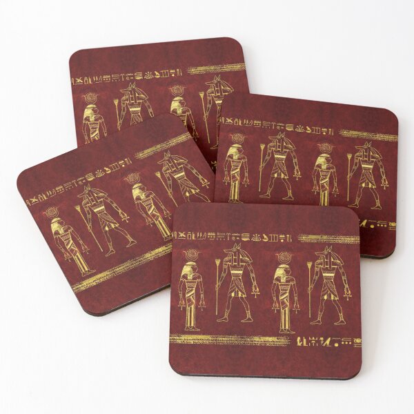 Item preview, Golden Egyptian Gods and hieroglyphics on red leather designed and sold by Nartissima.