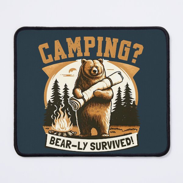 Item preview, Bear Camping Pun - Bear-ly Survived Funny Vintage Design. Gift for outdoors enthusiasts. designed and sold by Unitepeople.