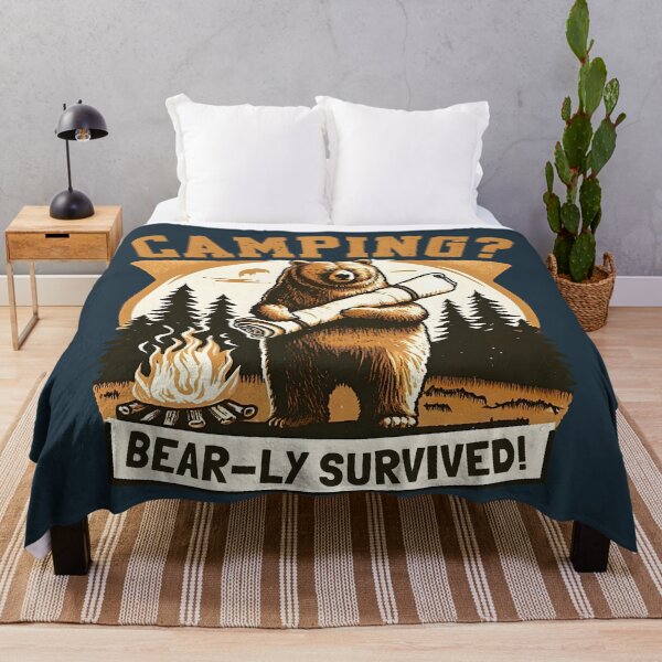 Item preview, Bear Camping Pun - Bear-ly Survived Funny Vintage Design. Gift for outdoors enthusiasts. designed and sold by Unitepeople.