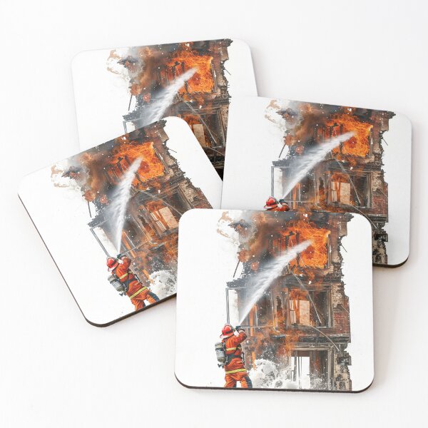 Item preview, Firefighter extinguishes the building set on fire designed and sold by BasedCanvas.