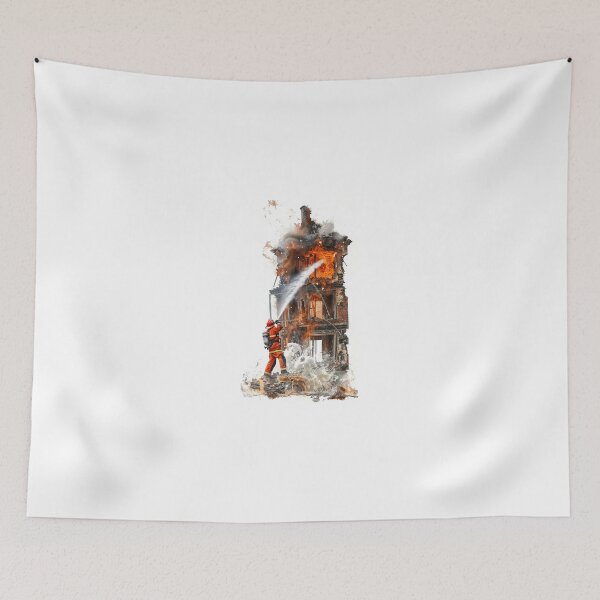 Item preview, Firefighter extinguishes the building set on fire designed and sold by BasedCanvas.
