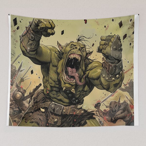 Item preview, WAAAGH! Orc Warband Battle Cry - Fantasy Artwork T-Shirt designed and sold by Juuskus.