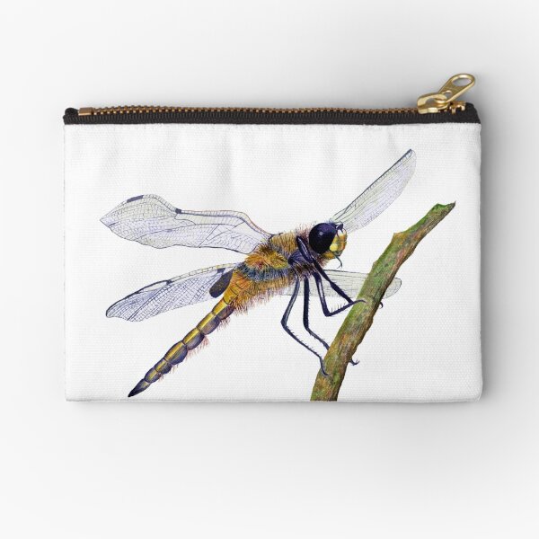 Hairy Dragonfly Insect Watercolor Painting Artwork Zipper Pouch