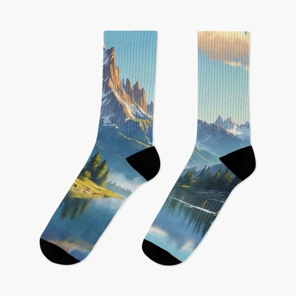 Item preview, Alpine Serenity Dawn by the Mountain Lake designed and sold by ArtComixHaven.