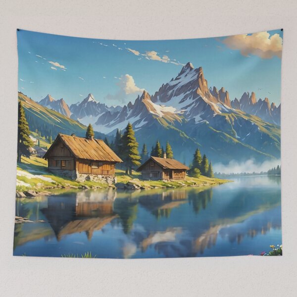 Item preview, Alpine Serenity Dawn by the Mountain Lake designed and sold by ArtComixHaven.