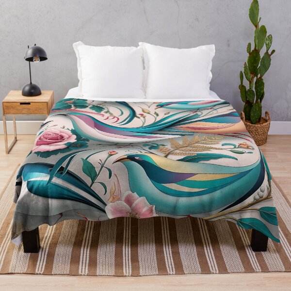 Item preview, birds and blooms dance in a vibrant celebration of nature’s harmony designed and sold by Haji Kamora.