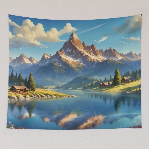 Item preview, Idyllic Alpine Sanctuary A Serene Lakeside Retreat designed and sold by ArtComixHaven.