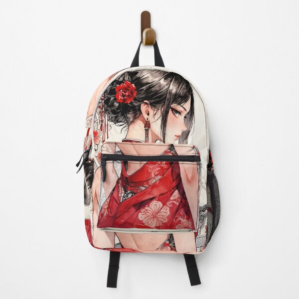 Item preview, Elegant Lady in Red with Floral and Dragon Tattoos designed and sold by ArtComixHaven.