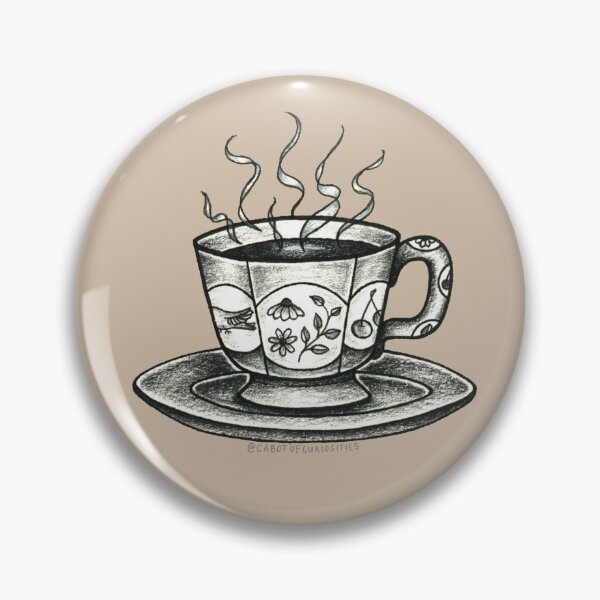 Item preview, Black and Grey illustrative tea cup  designed and sold by Cabot of Curiosities.