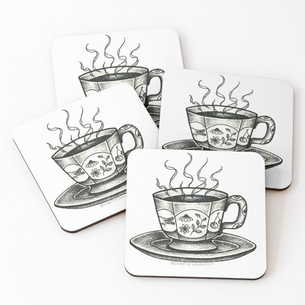 Item preview, Black and Grey illustrative tea cup  designed and sold by Cabot of Curiosities.