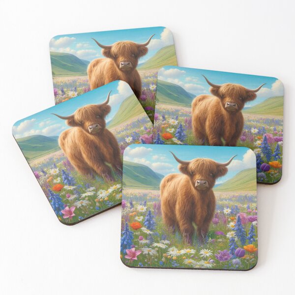 Item preview, Meadow Monarch: Highland Cow Amidst Wildflowers designed and sold by Suzana Djordjevic.