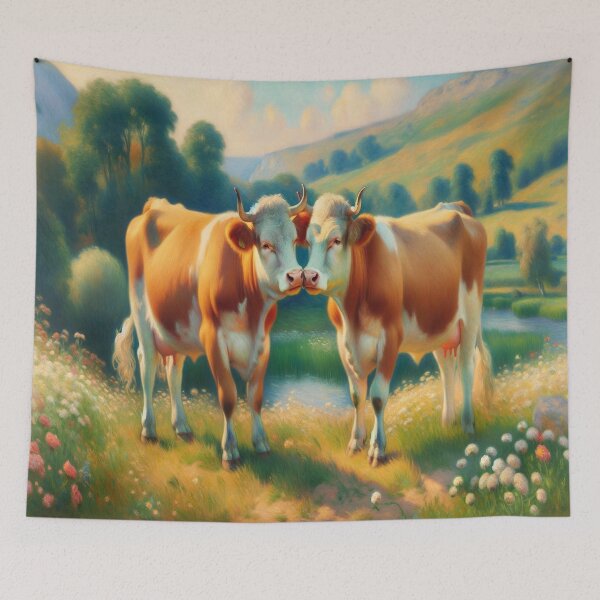 Item preview, Rustic Love: Twin Cows in a Sunlit Meadow designed and sold by Suzana Djordjevic.