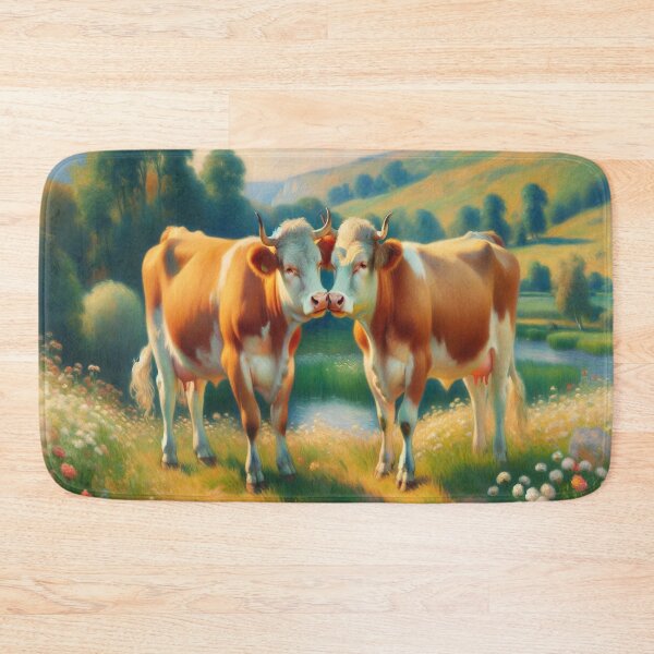 Item preview, Rustic Love: Twin Cows in a Sunlit Meadow designed and sold by Suzana Djordjevic.