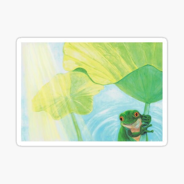 Item preview, Happy Green Frog under Lily Pad illustration designed and sold by Julia Doria.