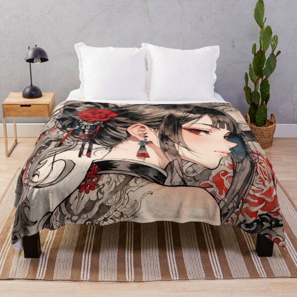Item preview, Elegant Beauty in Red An Anime-Style Ink Portrait designed and sold by ArtComixHaven.