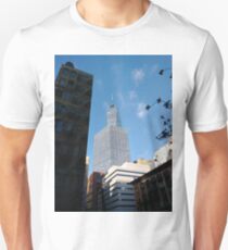 Building, Skyscraper, New York, Manhattan, Street, Pedestrians, Cars, Towers, morning, trees, subway, station Unisex T-Shirt