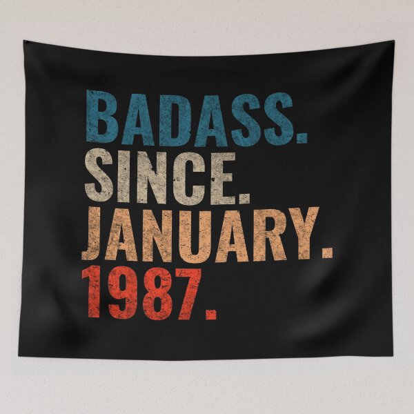 Item preview, Badass since January 1987 Vintage 1987 birthday gift distress design designed and sold by Teelogic.