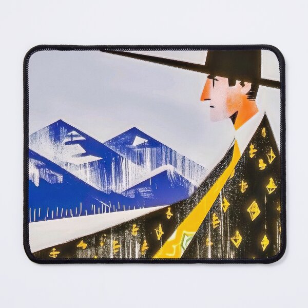 Item preview, Title: Elegant Man Standing in Front of Mountain Range designed and sold by MYTHIC PEEL STICKERS.
