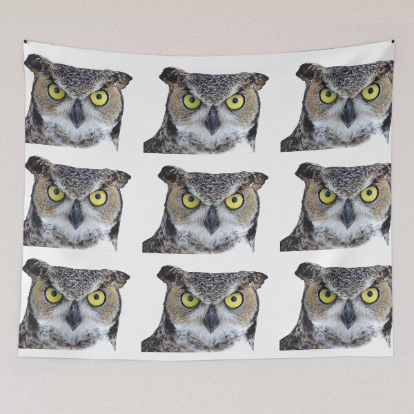 Item preview, Horned owl with piercing yellow eyes designed and sold by Creative Endeavors ..