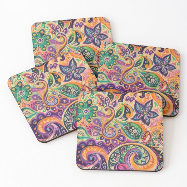 Item preview, Vibrant orange and purple botanical print designed and sold by PrettyPinkSkies.