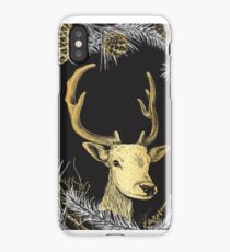 Deer in forest. Different Fir tree branches and cones iPhone Case/Skin