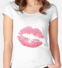Kuss Kiss Lippenstift Kussmund Pink Tailliertes Rundhals-Shirt