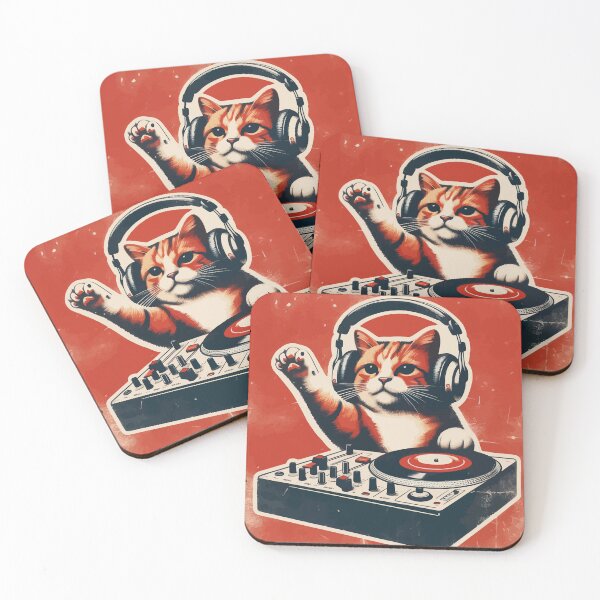 Item preview, Funny Cute Deejay House Cat Retro Vintage designed and sold by TomFrontierArt.