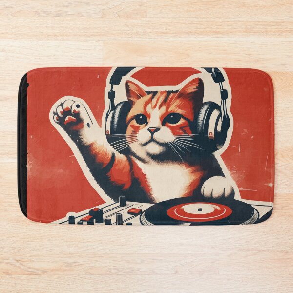Item preview, Funny Cute Deejay House Cat Retro Vintage designed and sold by TomFrontierArt.