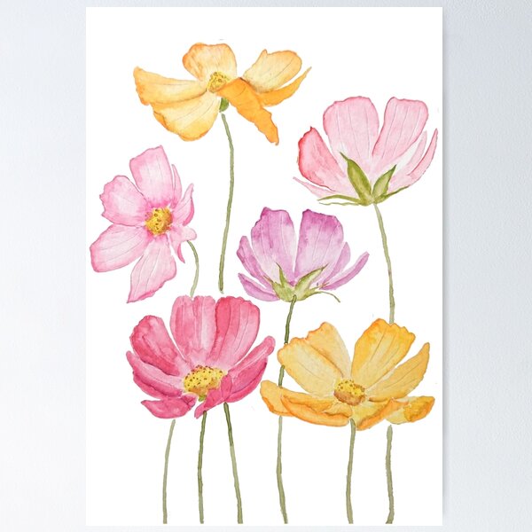 Item preview, hand painted colorful cosmos flowers designed and sold by ColorandColor.