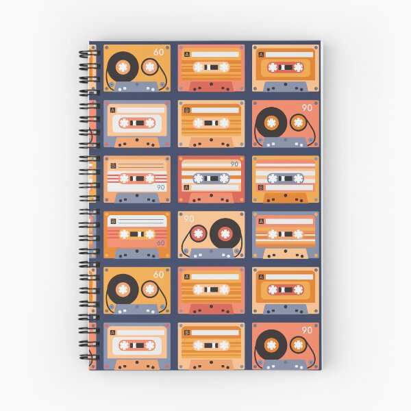 Item preview, Vintage cassettes - retro music party  - blue and red - navy background - small scale designed and sold by Muxune.