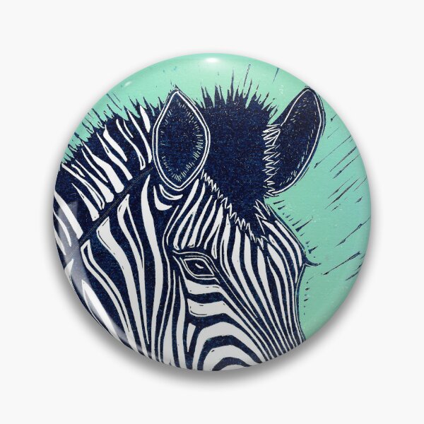 Item preview, Zebra Linocut in Blue, White and Turquoise designed and sold by Maddy Bennett.