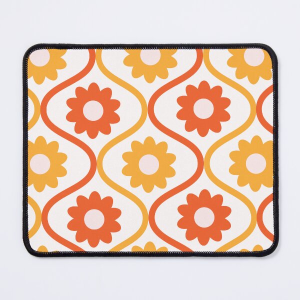 Item preview, Orange and Red Retro Flowers on Vintage Ogee Pattern  designed and sold by Yasminepatterns .