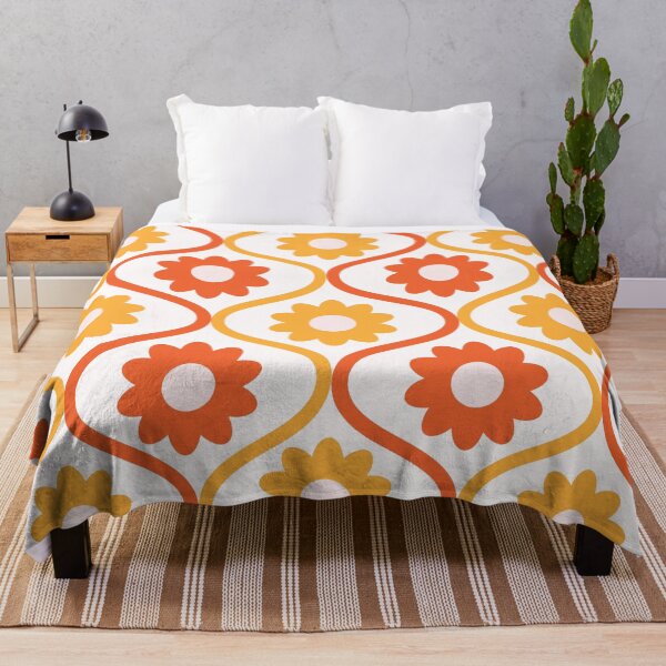 Item preview, Orange and Red Retro Flowers on Vintage Ogee Pattern  designed and sold by Yasminepatterns .