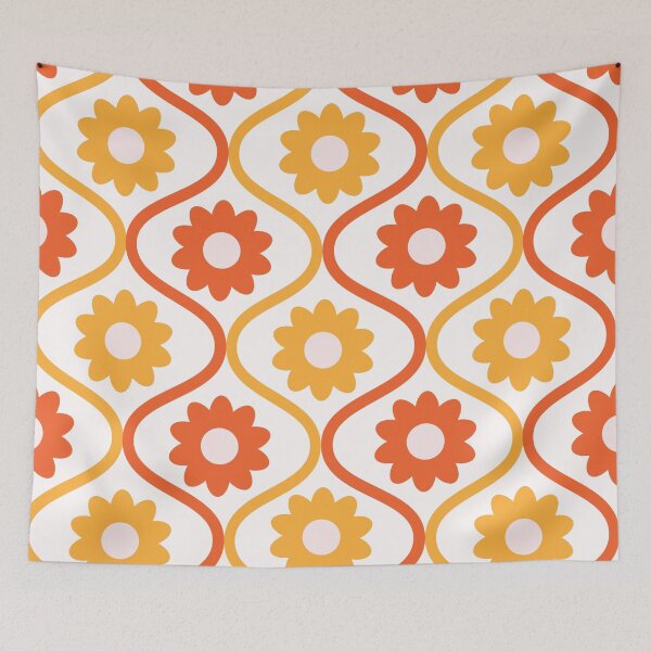 Item preview, Orange and Red Retro Flowers on Vintage Ogee Pattern  designed and sold by Yasminepatterns .