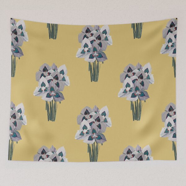 Item preview, Papercut Peacock Iris Bouquet on pale yellow background  designed and sold by catherinestone.