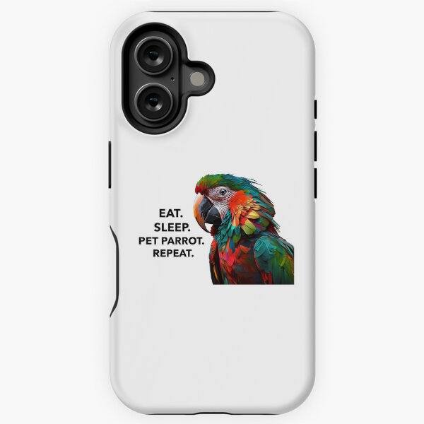 Vista previa del artículo con la obra «Comer. Dormir. Loro de mascota. Repetir.», diseñado y vendido por BestCoffeeTimes.