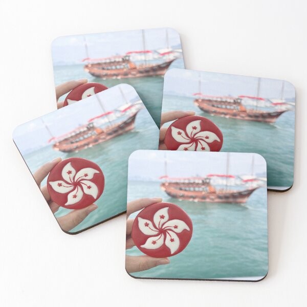 Item preview, A Hong Kong flag Royal icing cookie with a Junk boat background  designed and sold by aiko-p.