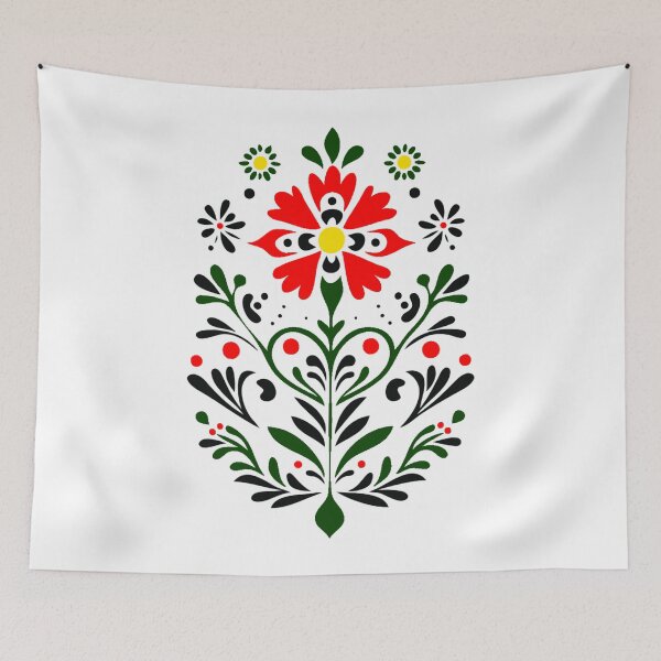 Artikelvorschau, Slawischer Volksblumen-Wandteppich – traditionelles rotes Blumenmuster entworfen und verkauft von SlavicFolk.