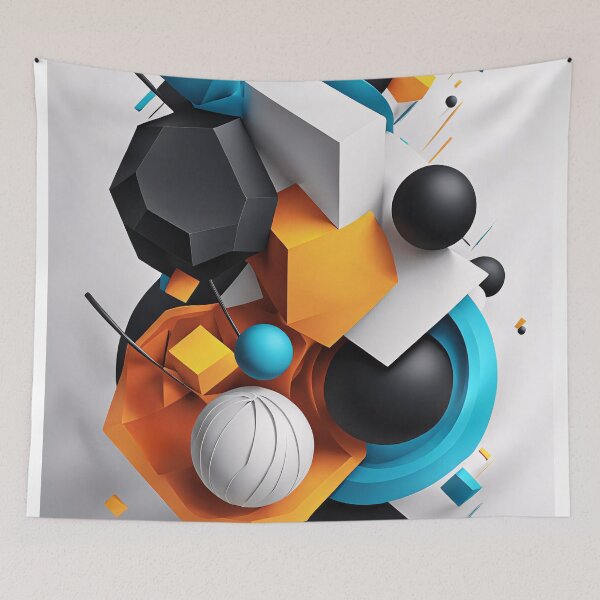 Item preview, Abstract design shape with circles, art black blue orange white V2 designed and sold by Salimgor Hangaround Music.
