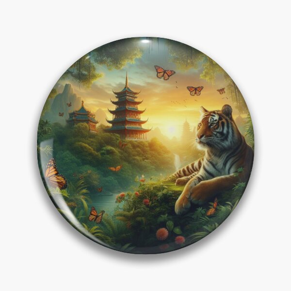Item preview, Tiger and butterfly, plants, flowers, nature, pagoda, China designed and sold by Sugar Wisdom .
