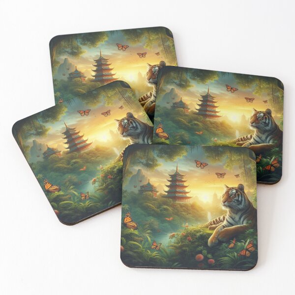 Item preview, Tiger and butterfly, plants, flowers, nature, pagoda, China designed and sold by Sugar Wisdom .
