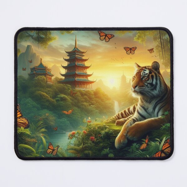 Item preview, Tiger and butterfly, plants, flowers, nature, pagoda, China designed and sold by Sugar Wisdom .