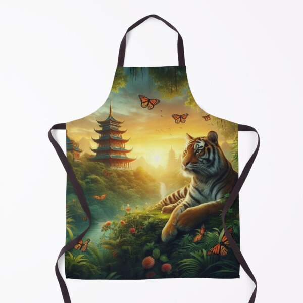 Item preview, Tiger and butterfly, plants, flowers, nature, pagoda, China designed and sold by Sugar Wisdom .