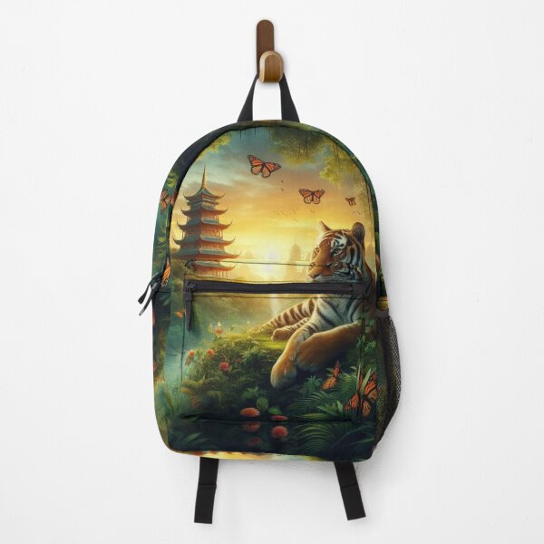 Item preview, Tiger and butterfly, plants, flowers, nature, pagoda, China designed and sold by Sugar Wisdom .