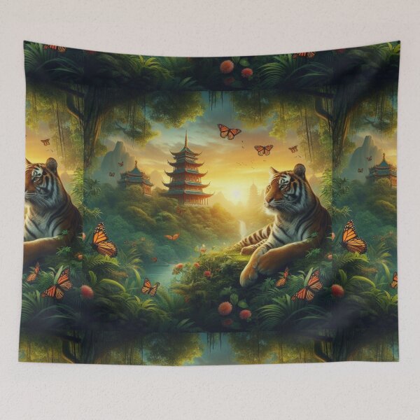 Item preview, Tiger and butterfly, plants, flowers, nature, pagoda, China designed and sold by Sugar Wisdom .