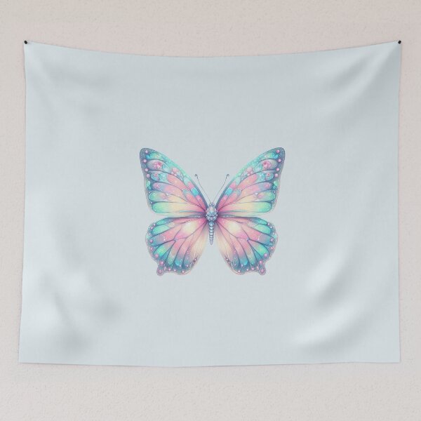 Aperçu de l'œuvre Rose irisé, bleu, aqua, papillon jaune créée et vendue par Jaydee001.