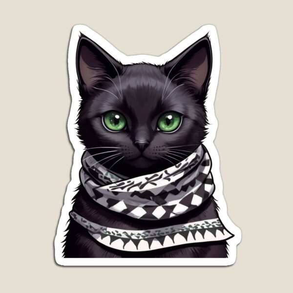 Item preview, Green eye cat wearing the keffiyeh designed and sold by FreshArtFusion.