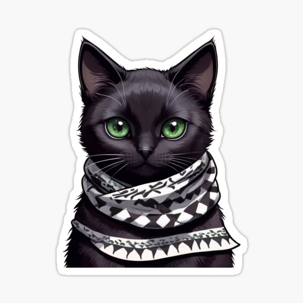 Green eye cat wearing the keffiyeh Sticker